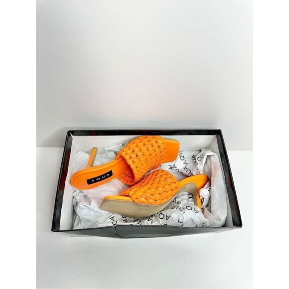 AQUA Woven Sandals Womens Size 7 Orange Slip On High Heel Square Toe NEW - Picture 11 of 11
